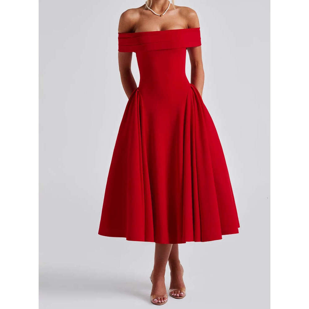 Cross-Border European And American Autumn Winter Women's Fashion Sexy Off-Shoulder Long Backless Solid Color Tube Dress For Women Eskeem