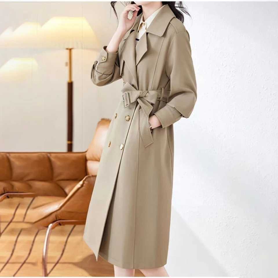 Spring Autumn 2025 New Chic Casual Windbreakers Womens Overcoat Mid-Length Loose High-End Double-Breasted Trenchcoat JacketT251226