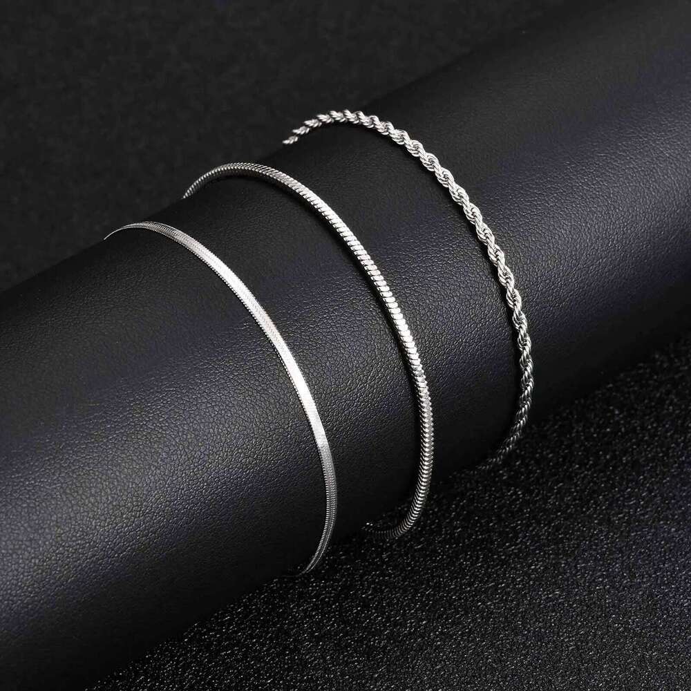 3pcs Men Thin Bracelet,Never Fade Silver Color Twist Chain Wristband,Stylish Punk Jewelry Gift 25T1226