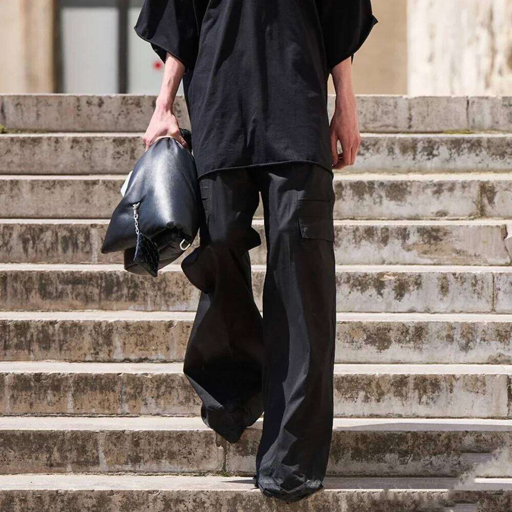 Unisex Straight Baggy Casual Overalls Men's Streetwear Loose Ro Style Wide Leg Drawstring Black Cargo Pants Oversized Trousers