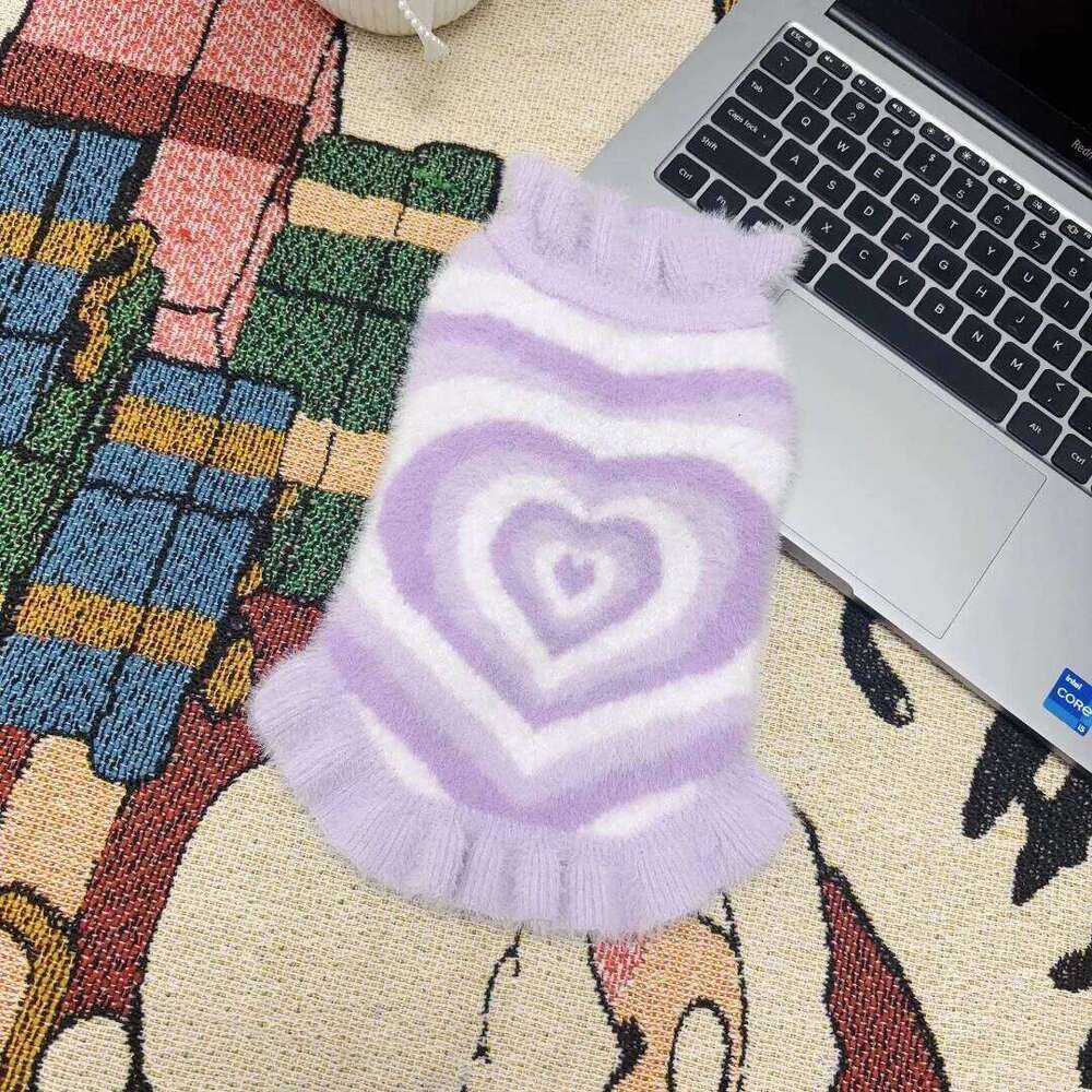 Fashion Soft Mink Fur Puppy Sweaters Clothing Korean Pink Blue Purple Heart Print Hoody Sweater For Small Medium Dog Pet Clothes 25T1226