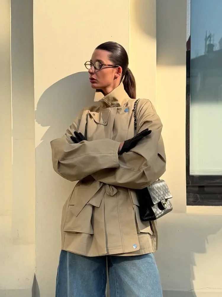 Women Casual Solid Lace Up Overcoats Female Lapel Double-breasted Long Sleeve Windbreaker 2025 New Fashion Autumn StreetwearT251226