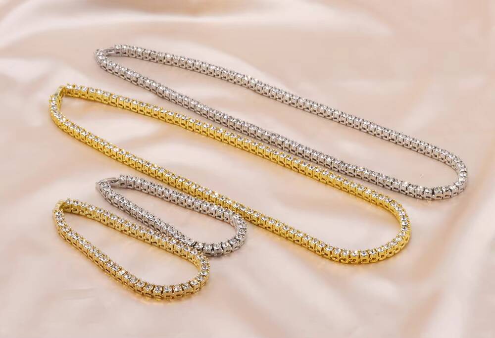 Hiphop 18k Gold Iced Out Chain MoissaniteVVS Necklace Choker Moissanite Diamond Men Tennis Necklace
