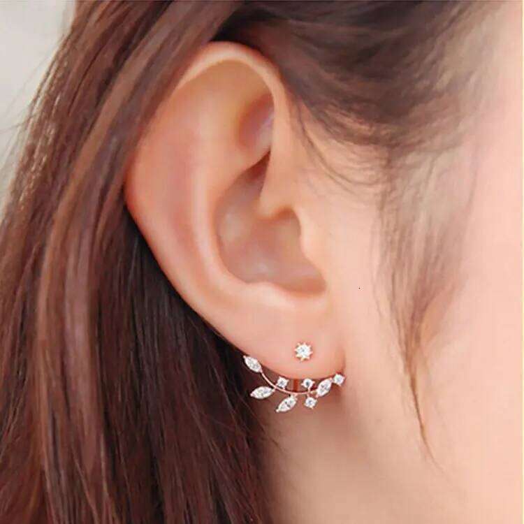 2019 Flower Crystals Stud Earring For Women Rose Gold Color Double Sided Fashion Jewelry Earrings Female Ear Brincos Pending 25H1226