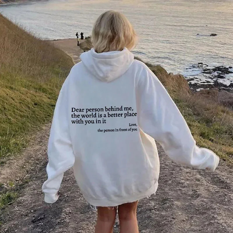 Dear Person Behind Me Mens Hoodie With Kangaroo Pocket Pullover Vintage Women Hoodie with Words on Back Unisex Trendy Hoodies 251225