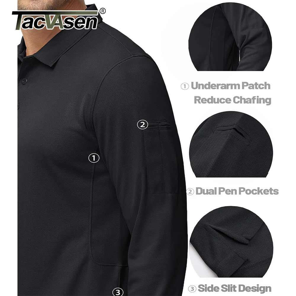 TACVASEN Mens Long Sleeve Collared T-Shirt 3 Button Quick Dry Performance Golf Shirt Athletic Casual Basic Tops Moisture-Wicking 251222