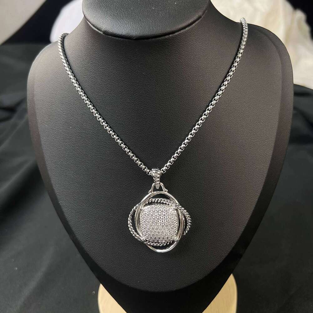 S925 sterling silver 2025 new 32mm full diamond muslin necklace unisex fashion personality trend simple retro luxury jewelry 25N1226