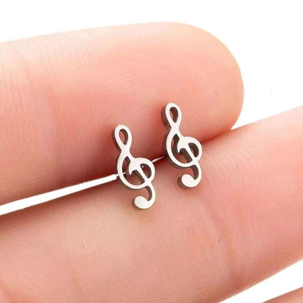 1 Pair Mini Star Music Earrings Stainless Steel Lovely Small Ear Studs for Women Charm Musical Note Earring Jewelry gift 25H1226