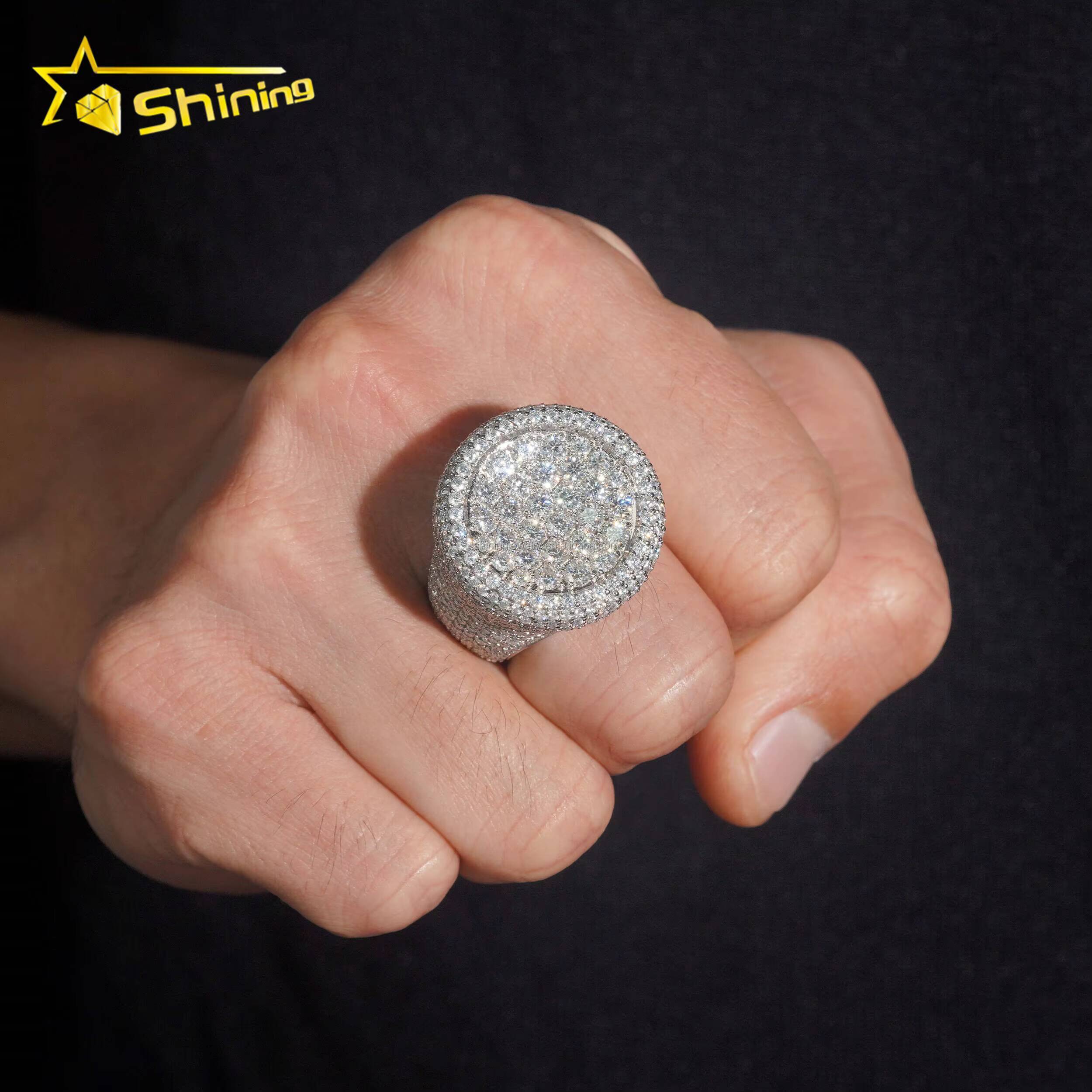 New Arrivals Fire Man Jewelry Luxury Hip Hop Hot Selling S925 Solid Silver Fully Iced Out FL Moissanite Diamond Round Ring Man