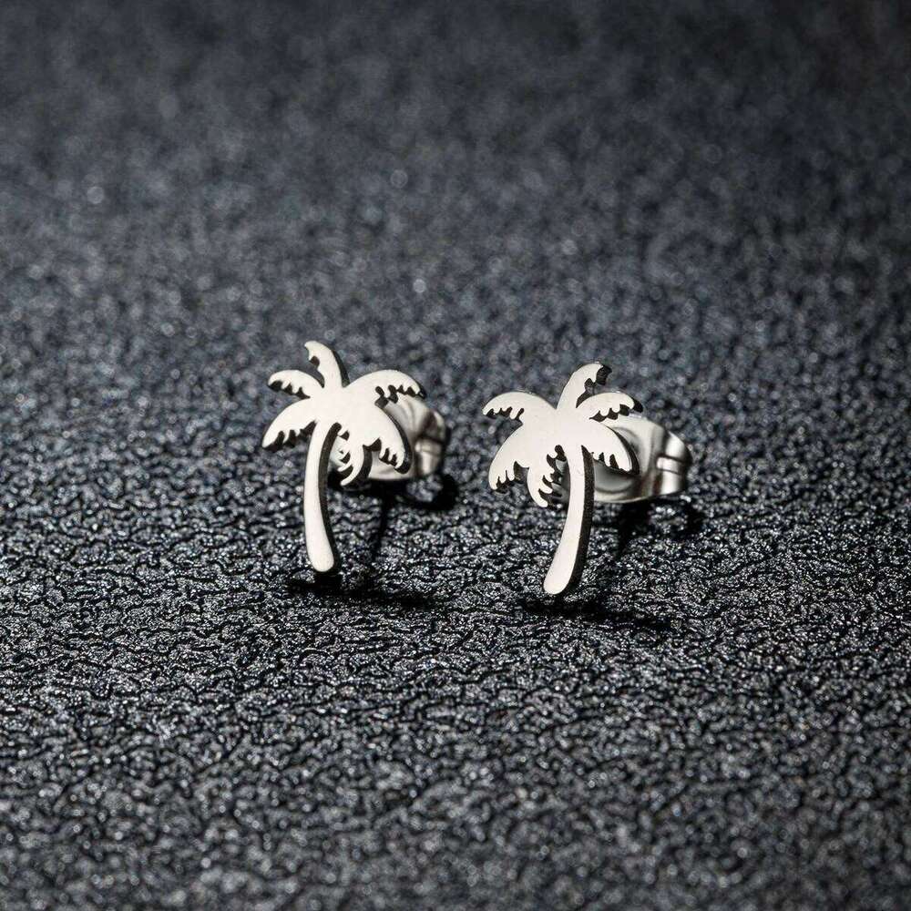 Stainless Steel Coconut Tree Earring For Women Girl Palm Leaf Geometric Metal Coco Joker Ear Stud Summer Holiday Jewelry Gifts 25H1226