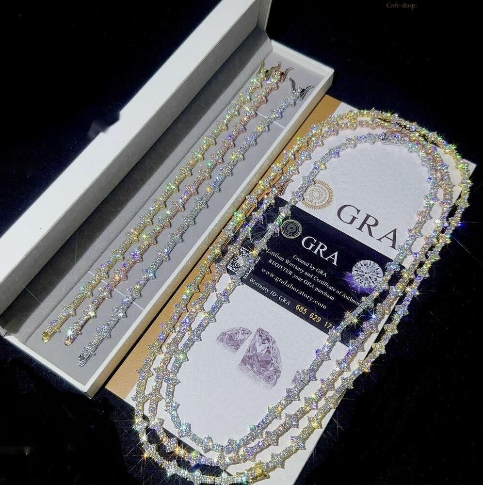 Designer Hip Hop Moissanite Tennis Chain Bracelet vvs Tennis Moissanite Chain Women Mens Fashion Iced Out Tennis Chain Necklace