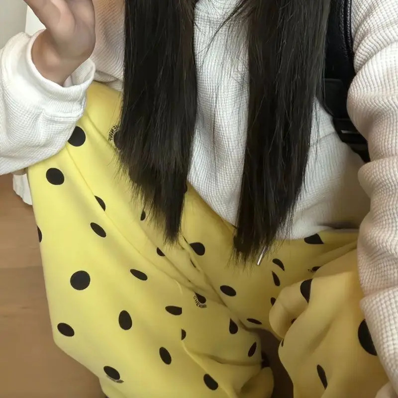 MEXZT Polka Dots Fleece Sweatpants Women Streetwear Baggy Joggers Y2K Harajuku Print Wide Leg Pants Winter Casual Trousers 251222