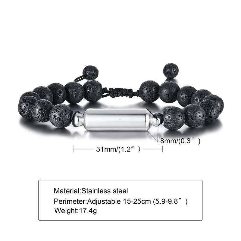 Men Urn Bracelet, Tiger's Eye and Lave Stone Bracelets Stash Capsule, Urns Jewelry for Ashes Cremation Brazalets 25T1226