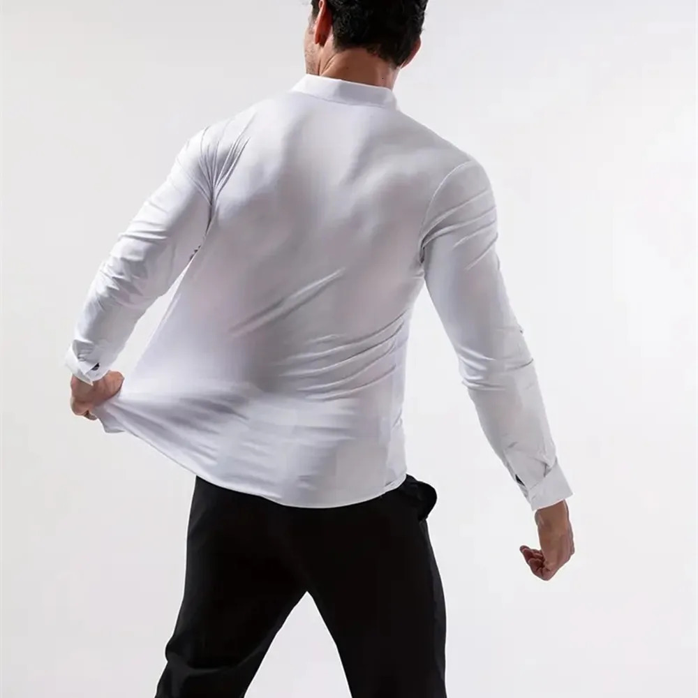 Premium Mens Ultra Stretch Dress Shirts Long Sleeve High Quality Business Formal Wrinklefree Soft White Social Male Clothing 251225