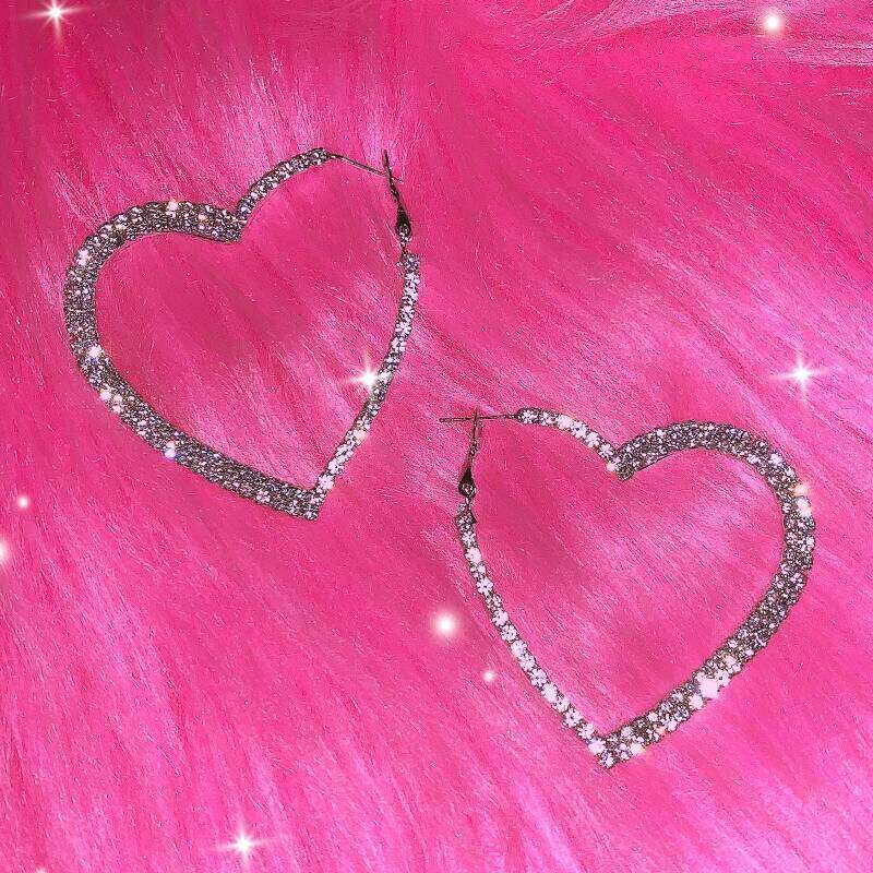 Y2k Accessories Shiny Peach Heart Hoop Korean Fashion Crystal Love Earrings for Women Punk Aesthetic 2000s Jewelry 25H1226