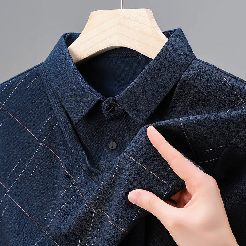 High Quality Mens Polo Shirt Lapel Two Piece Long Sleeve T-Shirt Autumn Solid Color Simple Business Casual Menswear 251222