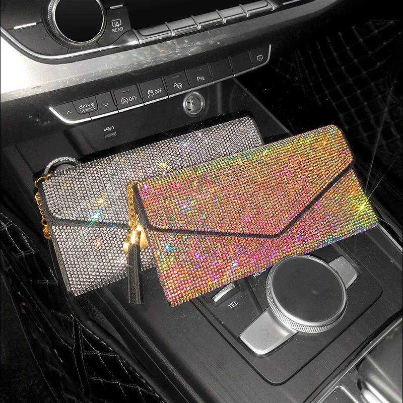 Bling Crystal Elegant Womens Wallets with Zipper Coin Credit Card Holder Ticket Bag Small Purses Woman Leather Wallet 251225