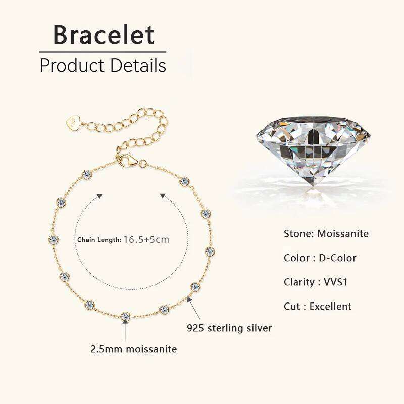 Lnngy 925 Sterling Silver Adjustable Bracelets Certified 2.5mm Bezel Moissanite Cuff Bracelet For Women Hand Chain Jewelry Gift 25T1226