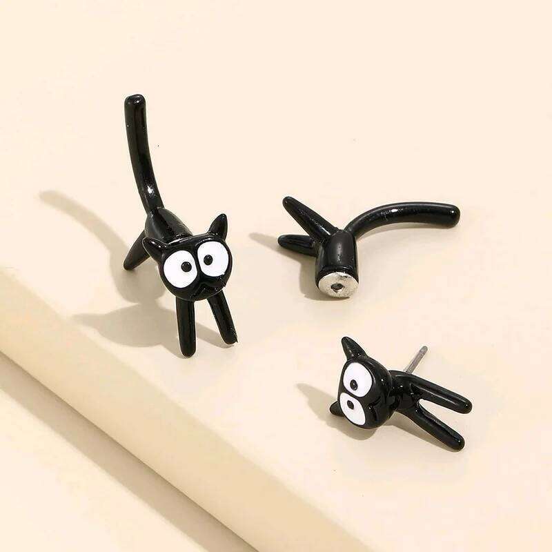 1 Pair Cute Black Cat Stud Earrings for Women Front Back Animal Jewelry Punk Fashion Statement Friendship Piercing Party Gift 25H1226