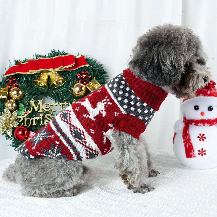 Christmas Dog Sweater, Warm Knitwear with Reindeer Snowflake Patterns, Winter Coat for Small Dogs and Cats, Xmas Gift 25T1226