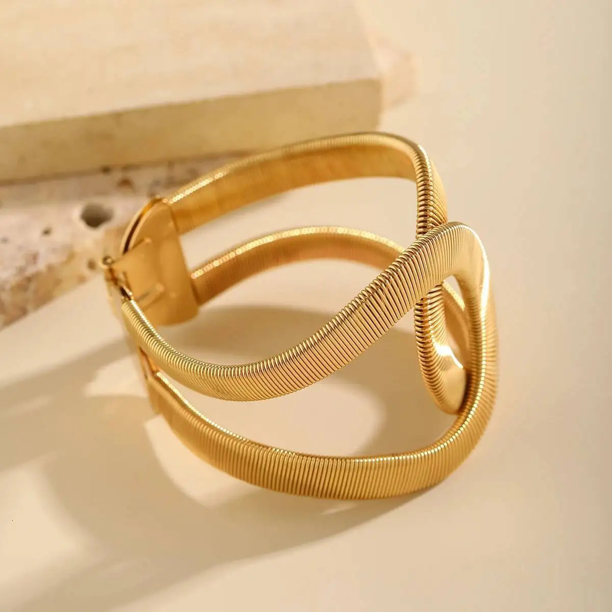 Salircon Punk Large y Thick Cross Cuff Bracelet Trendy Gold Color Metal Stripe Bangles Writband Jewelry Party Gifts 251219