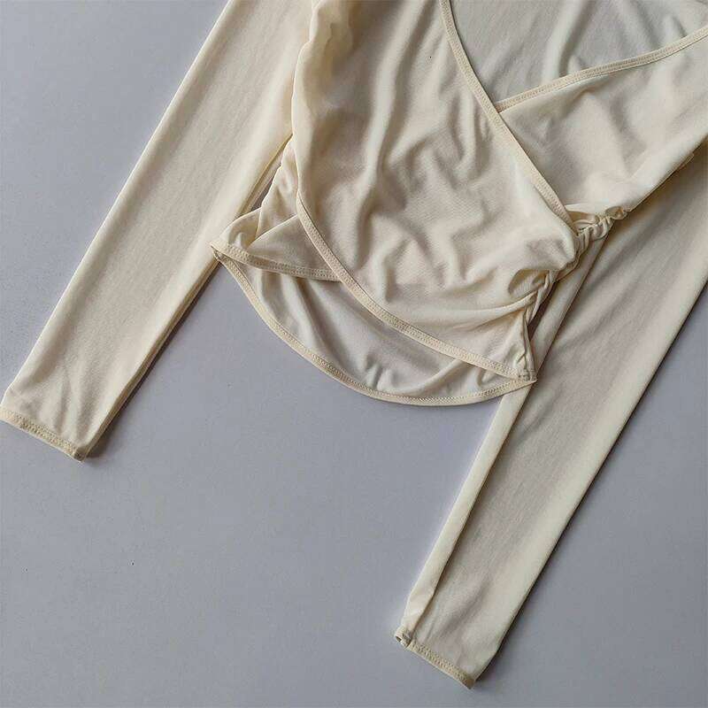 Sports T-shirt V-neck Mesh Breathable Prati Yoga Suit Cross Cover Long Sleeved Shirts Running Training Fitness Top Clothing 25T1226