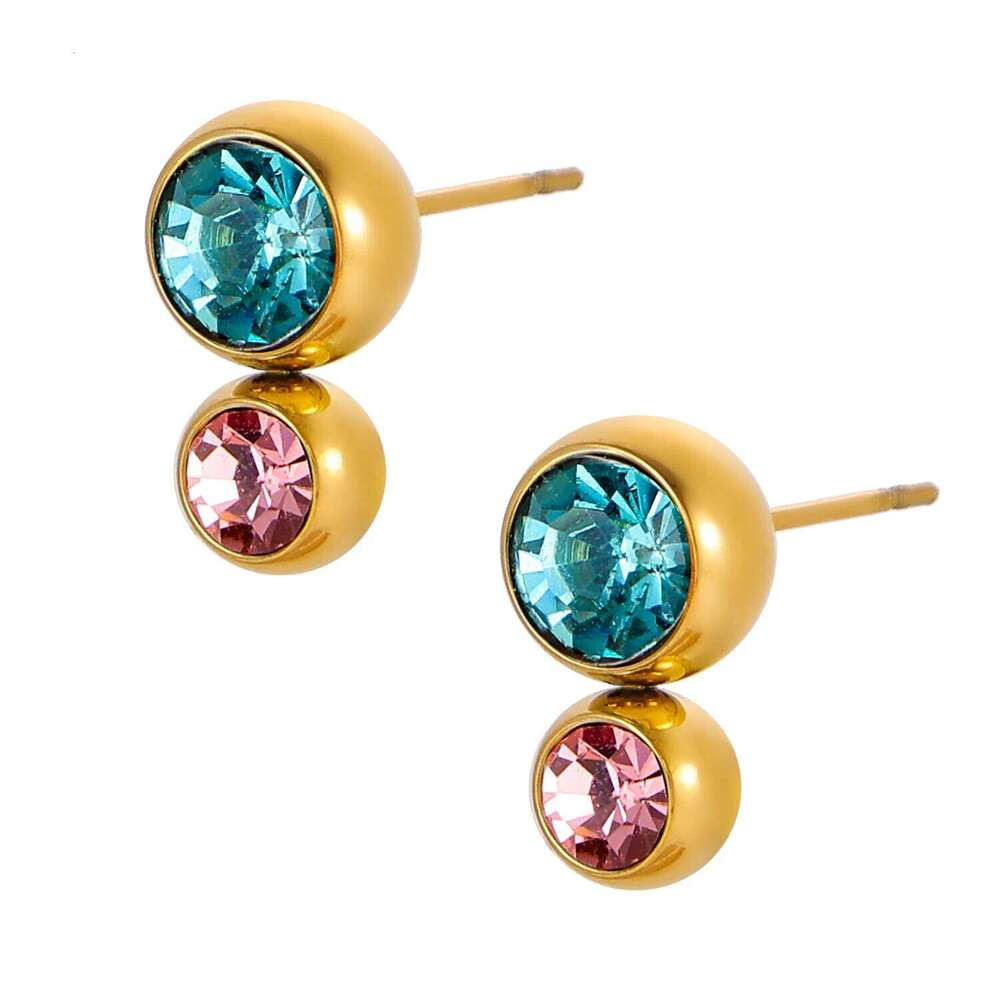CARLIDANA Trending Simple Multi-Colored 18k Gold Color Round Zircon Stud for Women New Fashion Jewelry Earrings 25H1226