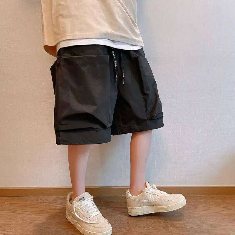 Men Trendy Casual Streetwear Hip Hop Big Pocket Design Cargo Short Pants Y2k 2024 Summer Youth Solid Oversize Baggy Beach Shorts