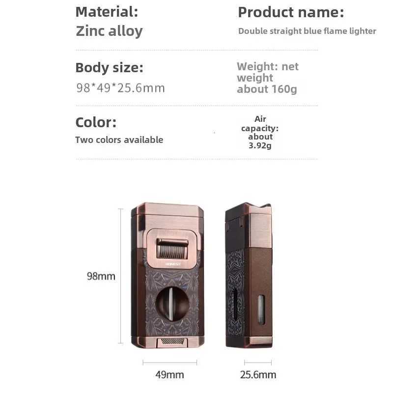 HONEST Stylish Luxury Cigar Lighter V Shape Knife Cigar Holder Dual Nozzle Flame Butane Refillable Torch Gas Lighter Smoker Gift Y251218