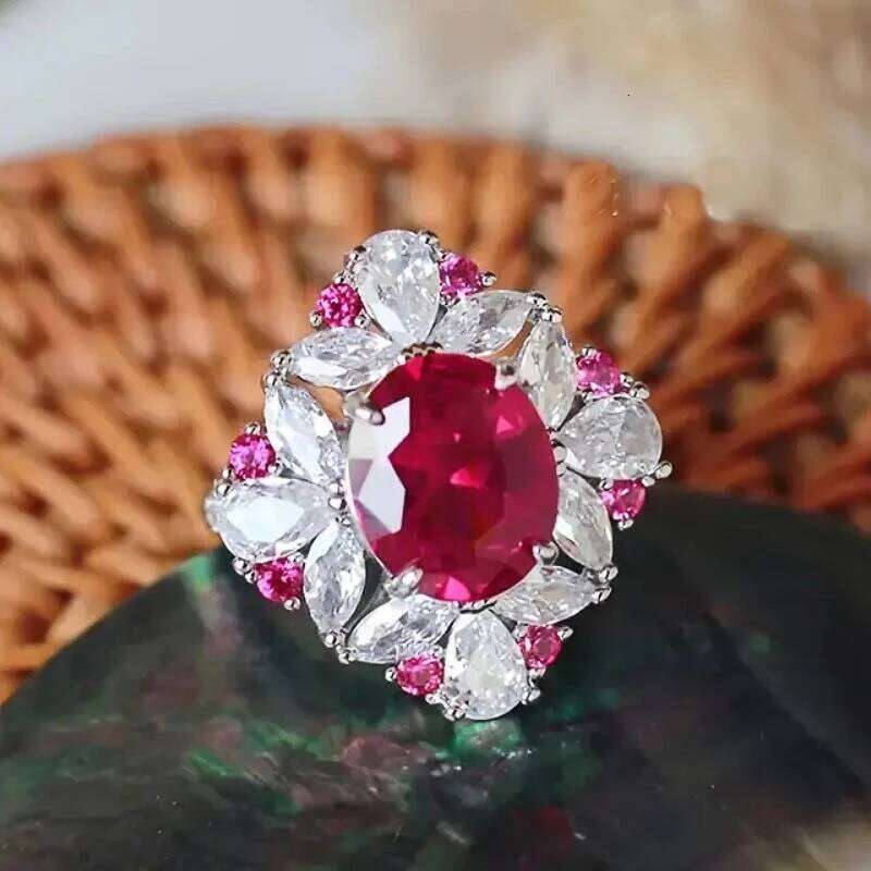 Huitan Red Cubic Zirconia Women for Wedding Silver Color Luxury Elegant Lady's Rings Anniversary Party New Trendy Jewelry