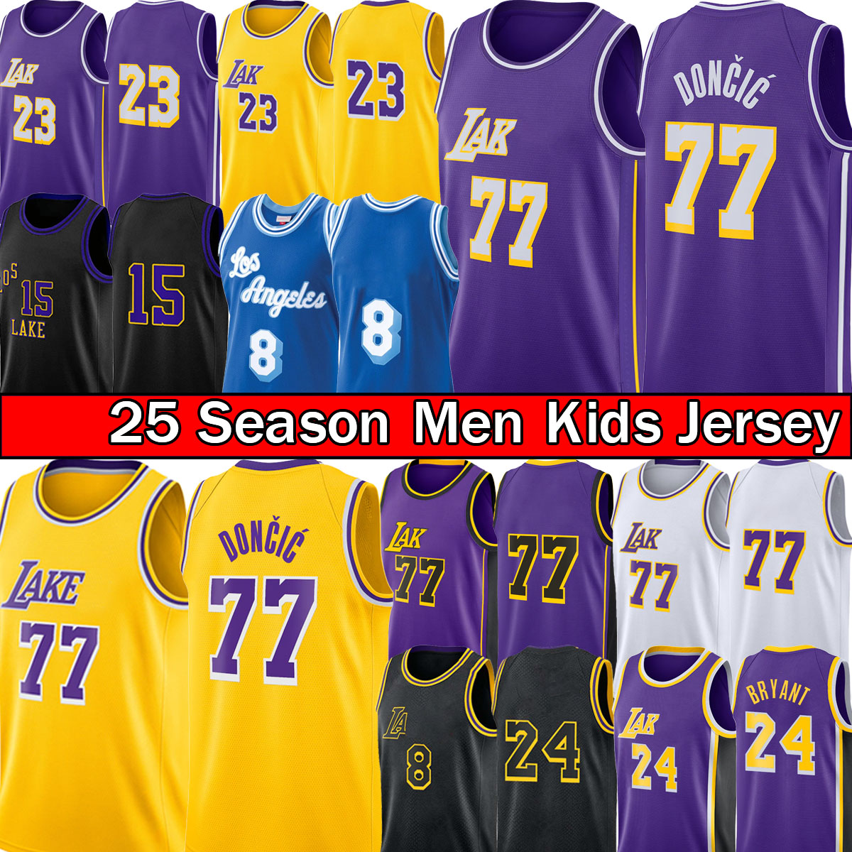 Lukas Doncic Bryant James Lakeres Stitched Basketball Jersey James Jr. Bronny Austin Reaves Jerseys Los City Angele Men Kids Retro Yellow white vest 2025 26 City Shirt