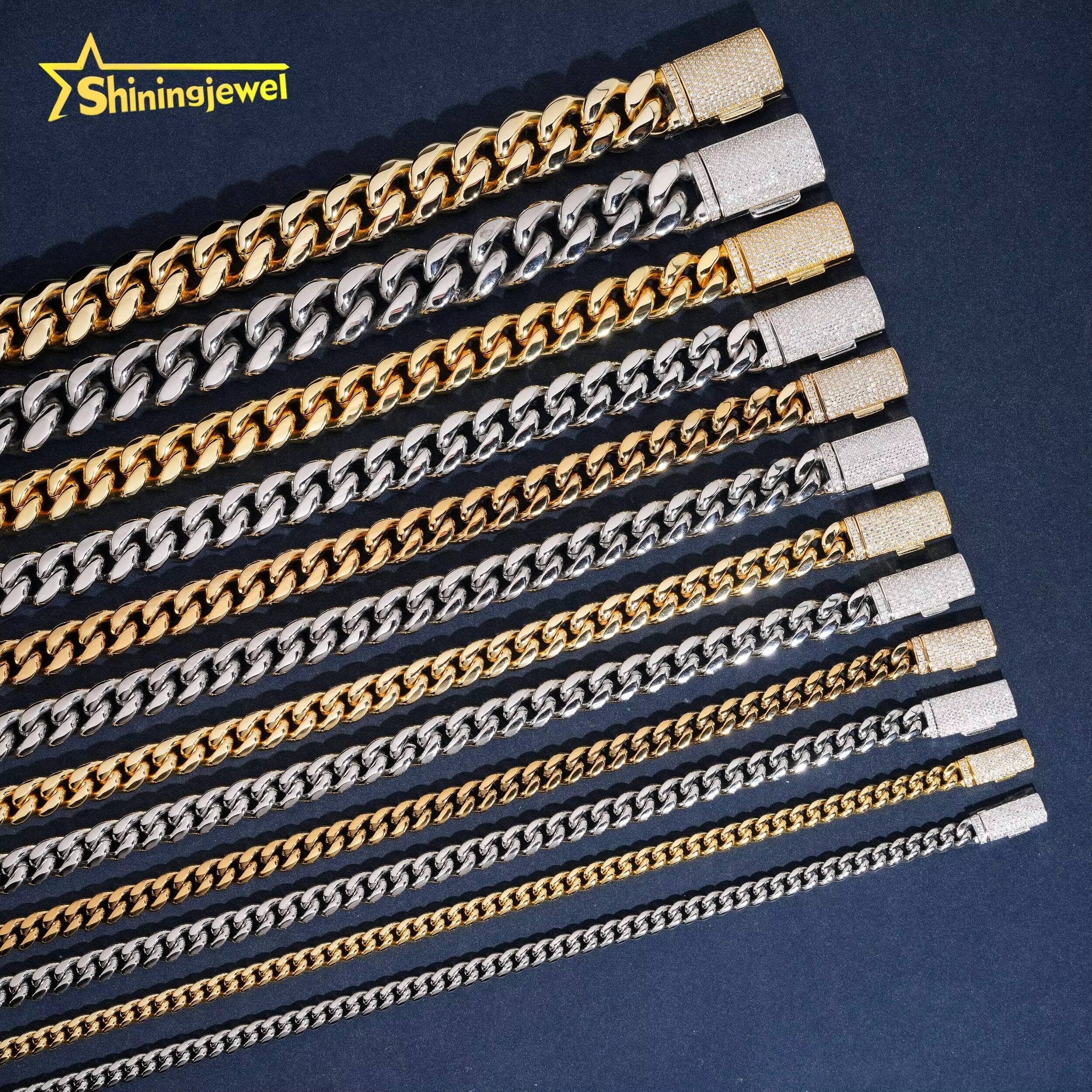 Hot Sale 316L Stainless Steel Cuban Link Chain 925 Silver VVS D Moissanite Iced Out Lock Jewelry Miami Cuban Bracelet Necklace