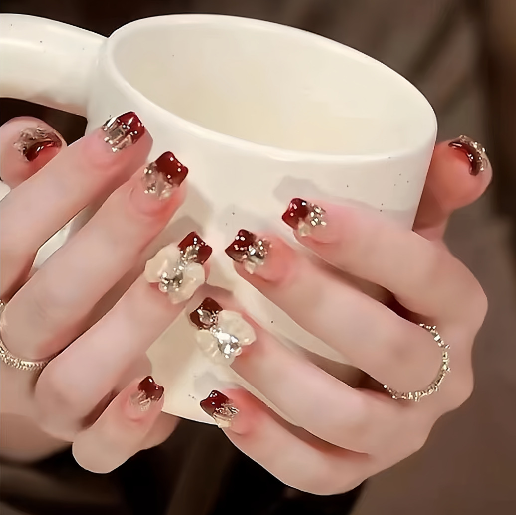 elegant light luxury armor design customizable french winged butterfly manicure