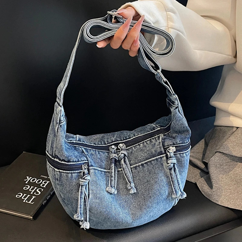 Casual Denim Large Capacity Crossbody Bag Handbag Cloth Women Shoulder Bags Fashion Durable Tote Shopping Travel Purse 251223