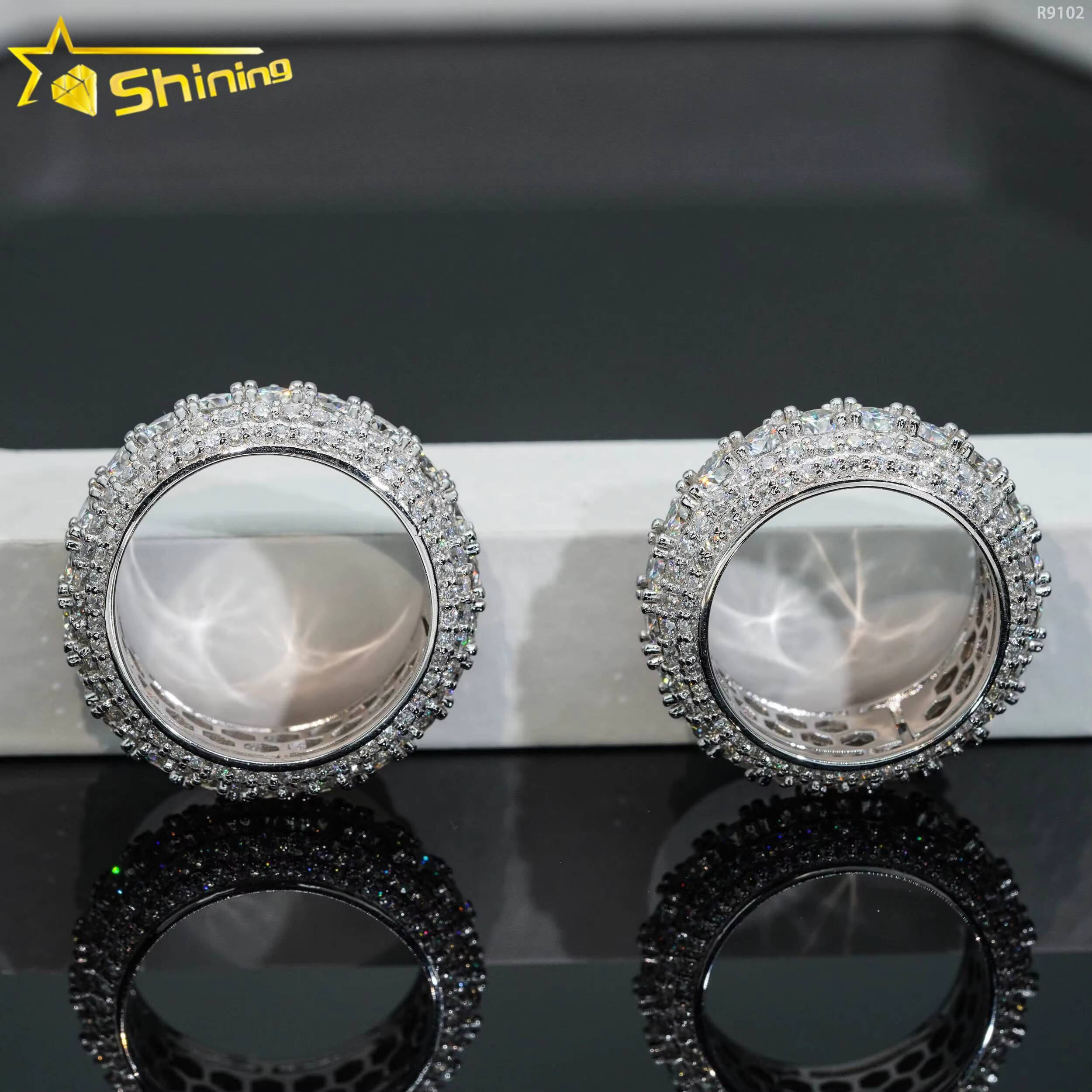 Shining Jewelry Sterling Silver S925 Classic Hip Hop Rings Iced Out VVS Moissanite Diamond Band Ring