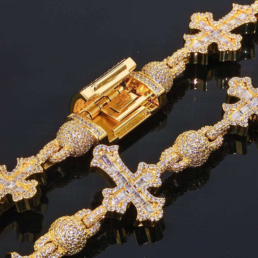 jewelry Custom Baguette Cubic Zirconia Iced Out Bead Cross Infinity Necklace Hip Hop Jewelry 18mm Cuban Link Chain Party Gift