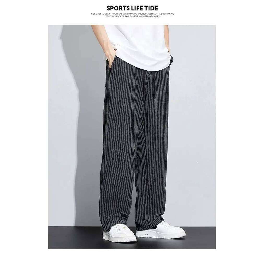 New Men's Trousers With A Sense Design Featuring Unique Stripe Pattern Hanging Wide-Leg Loose Straight Casual Long Pants