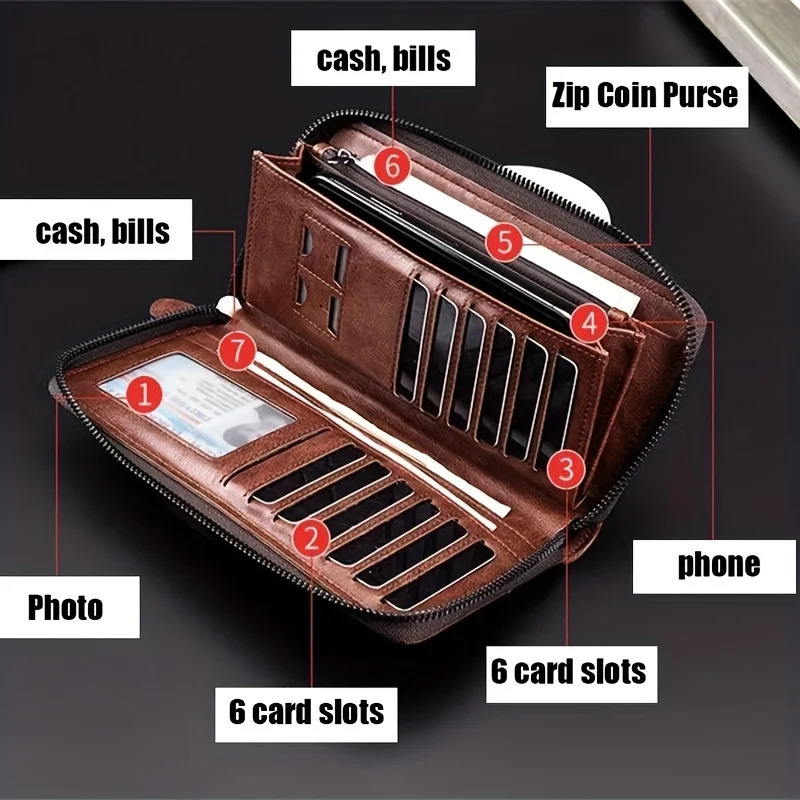 Mens Long Zipper Wallet High Quality Pu Leather Wallet For Men RFID Blocking Business Clutch Bag Credit Card Holder Purse Man 251225