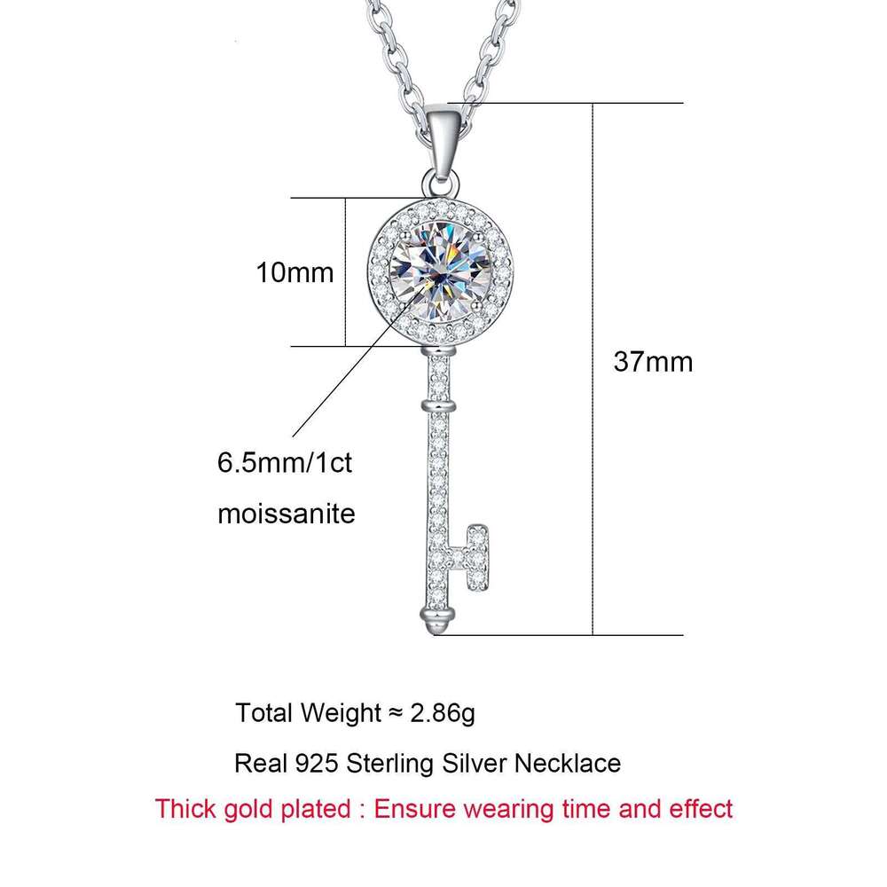 AnuJewel 1ct D Color Moissanite Diamond Key Pendant Necklace 925 Sterling Silver Keychain Christmas Gifts For Women 25N1226