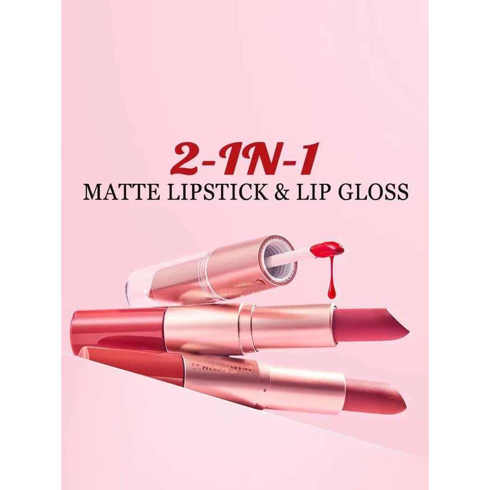 3 Pcs Long-Lasting Lipstick Lip Gloss Set-Double Headed Design for Natural Non-Fading Waterproof Non-stick Cup Exquisite Gift 25H1226