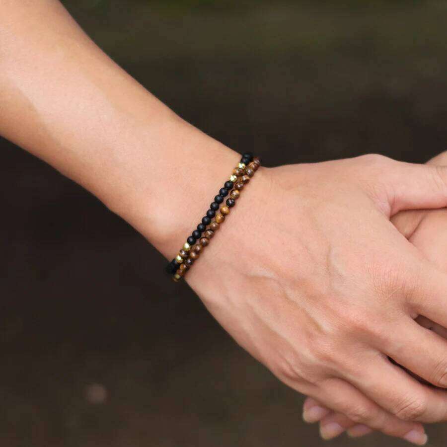 Unique 2Pcs/Set Beaded Bracelet Men 4mm Samll Stone Tiger Eyes Howlite Malachite Braslet Homme Perfect Gift For Boyfriend Joias 25T1226