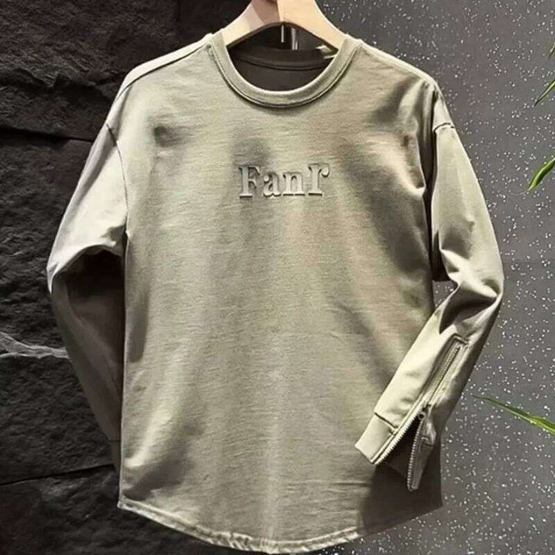 New Letter Casual Zipper Round Neck Sweatshirt Men's Trendy Brand Versatile Couple's Loose T-Shirt Base Shirt