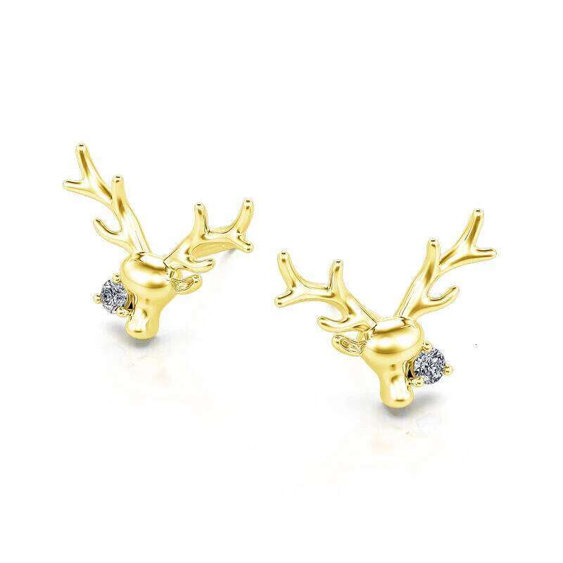 Huitan Antler Shaped Women Christmas Stud Earrings Inlaid Shiny Cubic Zirconia Accessories Sweet Charming Jewelry Gift for Party