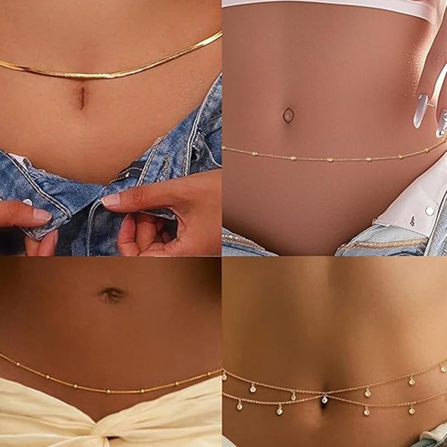 8Pcs Waist Chain 18K Gold Plated Belly Belt Chains Sexy Bikini Summer Beach Satellite Beaded Sequin Snake Layered Coin CZ Body Chain Jewelry Accessori