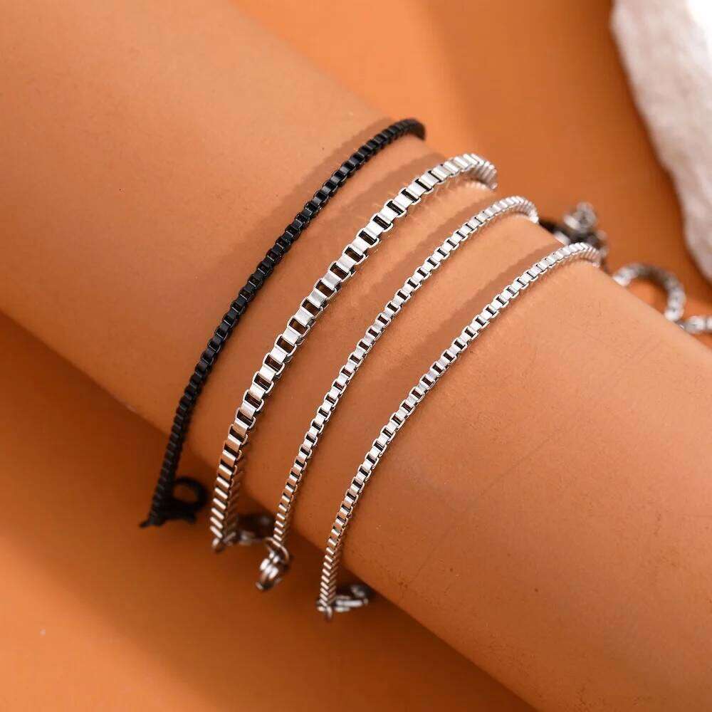 Simple Stainless Steel Multi-layer Men Retro Box Chain Bracelet Jewelry Fashion Women Accessories Gifts 25T1226