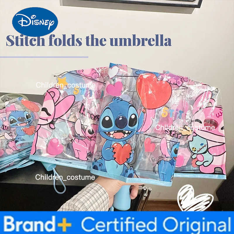 Disney Kawaii Stitch Folding Umbrella Anime Figure Cartoon Waterproof Umbrella Fashion Portable Transparent Umbrella Gift for Boy Girl H251226