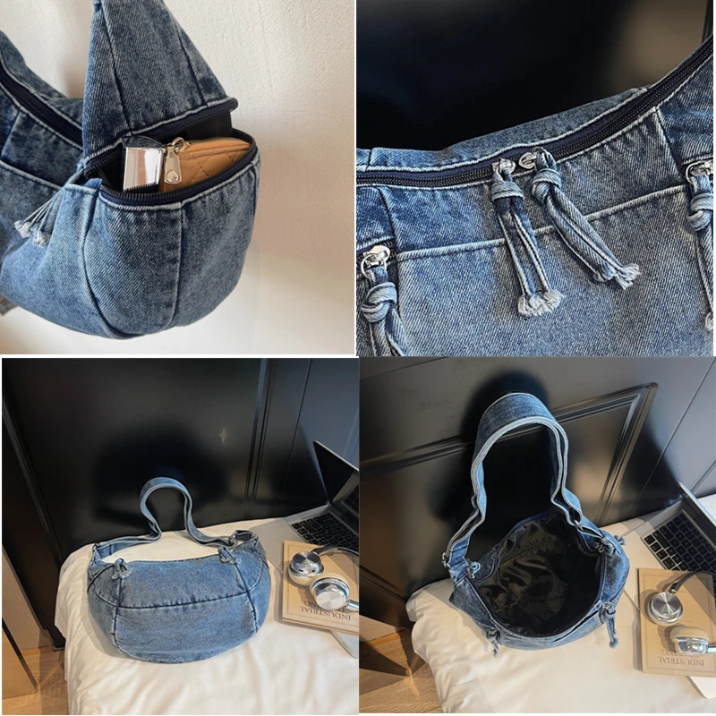 Casual Denim Large Capacity Crossbody Bag Handbag Cloth Women Shoulder Bags Fashion Durable Tote Shopping Travel Purse 251223