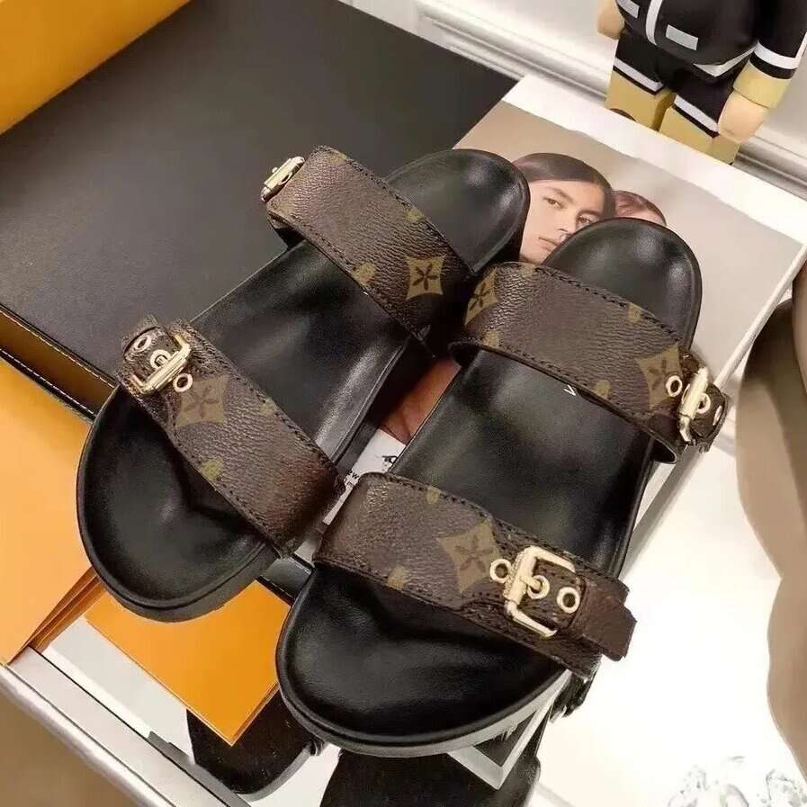 Bom Dia sandals designer sandals Men and Women Slippers brown slides Summer Flats Sexy real leather platform Shoes Ladies Beach 2 adjustable buckles slipper