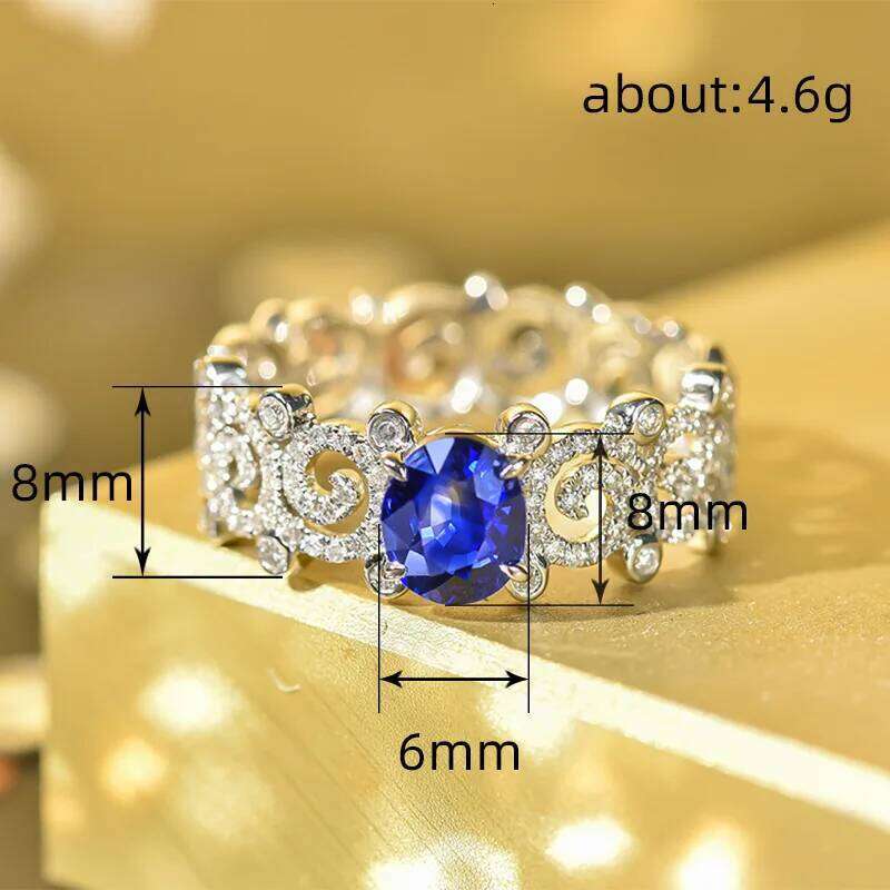 Huitan Aesthetic Elegant Hollow with Oval Blue Cubic Zirconia Wedding Anniversary Party Women Rings Luxury Trendy Jewelry