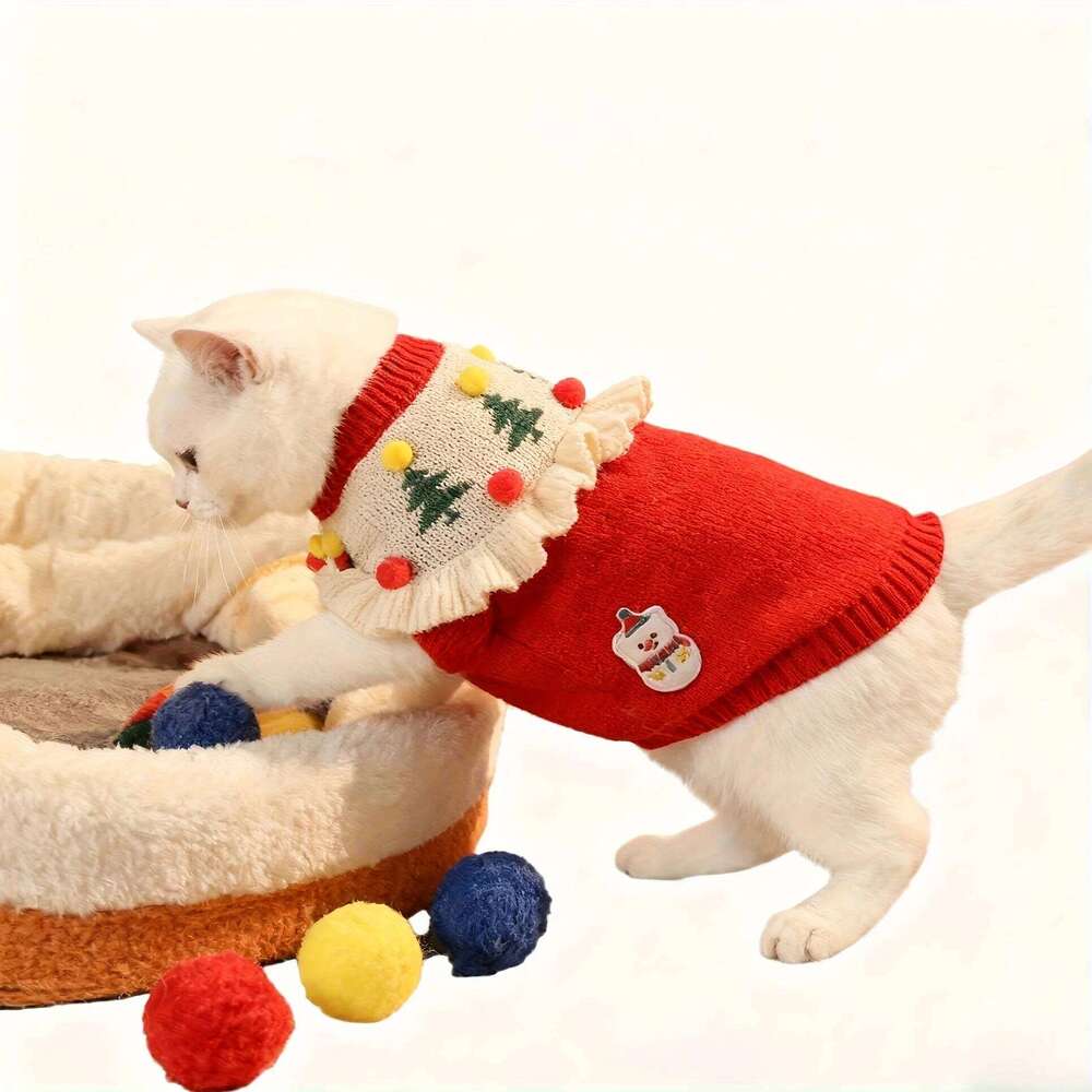 A red outfit for Christmas warmth anti shedding pet cats dogs autumn and winter collection 25T1226